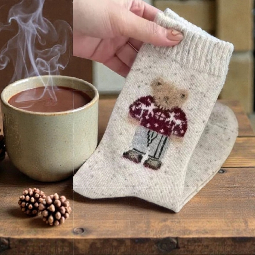 Polo RL 2 PairsCozy Bear Patterned  Socks - Brown and Cream - Picture 2 of 5